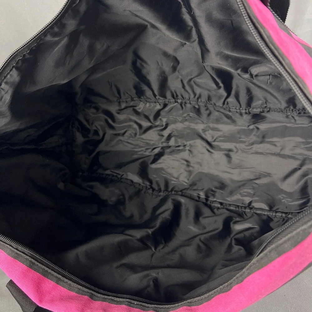Victoria's Secret Weekender Tote Bag Women Black Pink Striped Bottom Zip Storage
